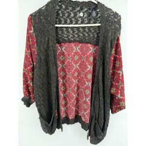 BKE Boutique Boho Open Knit Cardigan Lace Layered Patterned Festival Womens M
